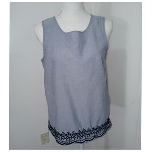 Talbots Chambray Lagenlook Embroidered Sustainable Tank Top Size Medium▪